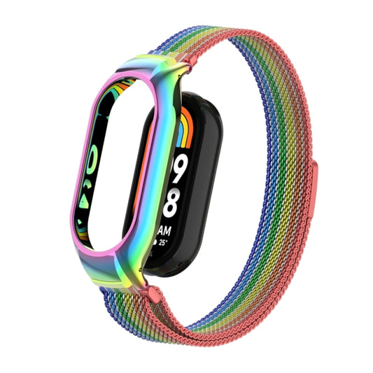 For Xiaomi Mi Band 8 Integrated Metal Case + Milanese Magnetic Watch Band(Rainbow Bars) - Smart Wear by PMC Jewellery | Online Shopping South Africa | PMC Jewellery