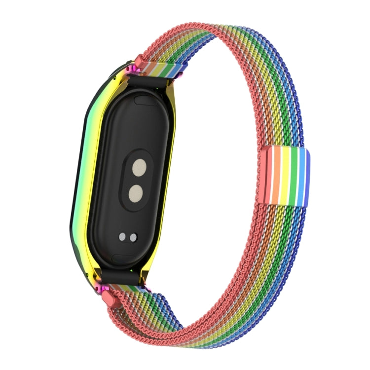 For Xiaomi Mi Band 8 Integrated Metal Case + Milanese Magnetic Watch Band(Rainbow Bars) - Smart Wear by PMC Jewellery | Online Shopping South Africa | PMC Jewellery