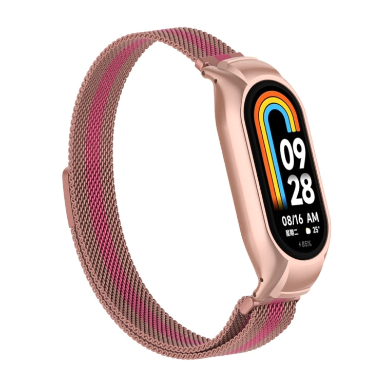 For Xiaomi Mi Band 8 Integrated Metal Case + Milanese Magnetic Watch Band(Rose+Pink) - Smart Wear by PMC Jewellery | Online Shopping South Africa | PMC Jewellery