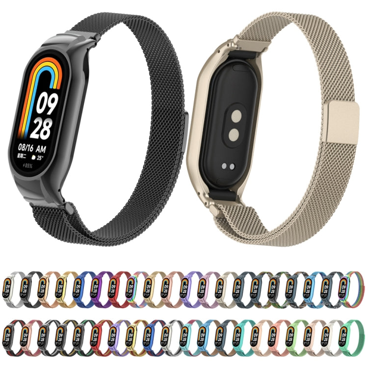 For Xiaomi Mi Band 8 Integrated Metal Case + Milanese Magnetic Watch Band(Black+Gold) - Smart Wear by PMC Jewellery | Online Shopping South Africa | PMC Jewellery