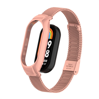 For Xiaomi Mi Band 8 Integrated Metal Case + Steel Mesh Buckle Watch Band(Bright Pink) - Smart Wear by PMC Jewellery | Online Shopping South Africa | PMC Jewellery