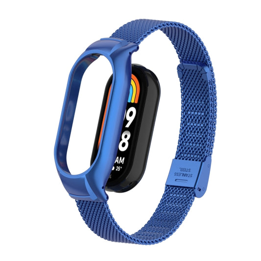 For Xiaomi Mi Band 8 Integrated Metal Case + Steel Mesh Buckle Watch Band(Blue) - Smart Wear by PMC Jewellery | Online Shopping South Africa | PMC Jewellery