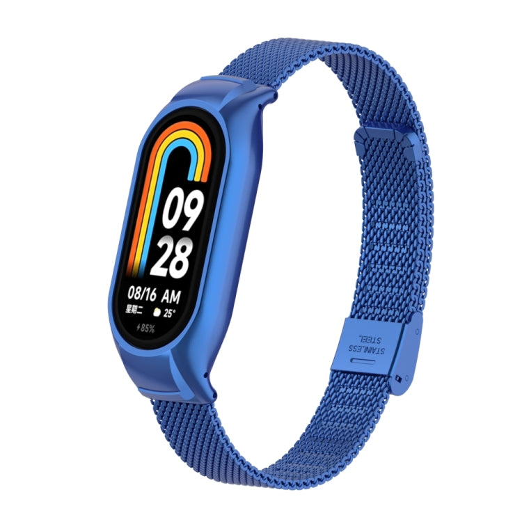 For Xiaomi Mi Band 8 Integrated Metal Case + Steel Mesh Buckle Watch Band(Blue) - Smart Wear by PMC Jewellery | Online Shopping South Africa | PMC Jewellery