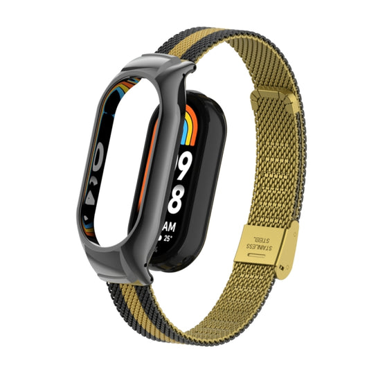 For Xiaomi Mi Band 8 Integrated Metal Case + Steel Mesh Buckle Watch Band(Black+Gold) - Smart Wear by PMC Jewellery | Online Shopping South Africa | PMC Jewellery