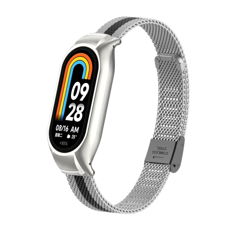 For Xiaomi Mi Band 8 Integrated Metal Case + Steel Mesh Buckle Watch Band(Silver+Black) - Smart Wear by PMC Jewellery | Online Shopping South Africa | PMC Jewellery