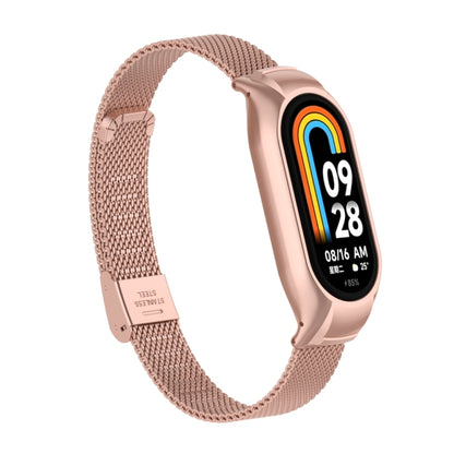 For Xiaomi Mi Band 8 Integrated Metal Case + Steel Mesh Buckle Watch Band(Rose Red) - Smart Wear by PMC Jewellery | Online Shopping South Africa | PMC Jewellery
