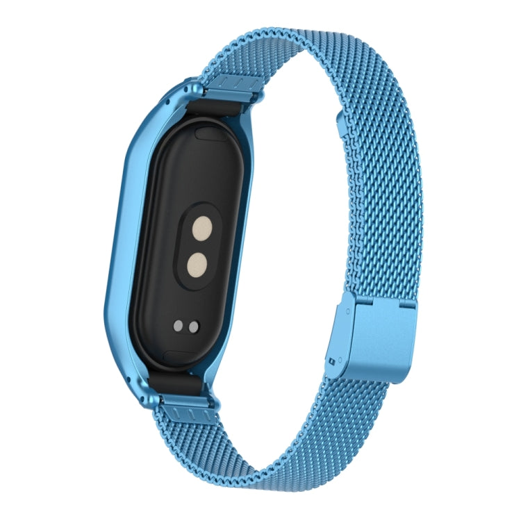 For Xiaomi Mi Band 8 Integrated Metal Case + Steel Mesh Buckle Watch Band(Sky Blue) - Smart Wear by PMC Jewellery | Online Shopping South Africa | PMC Jewellery