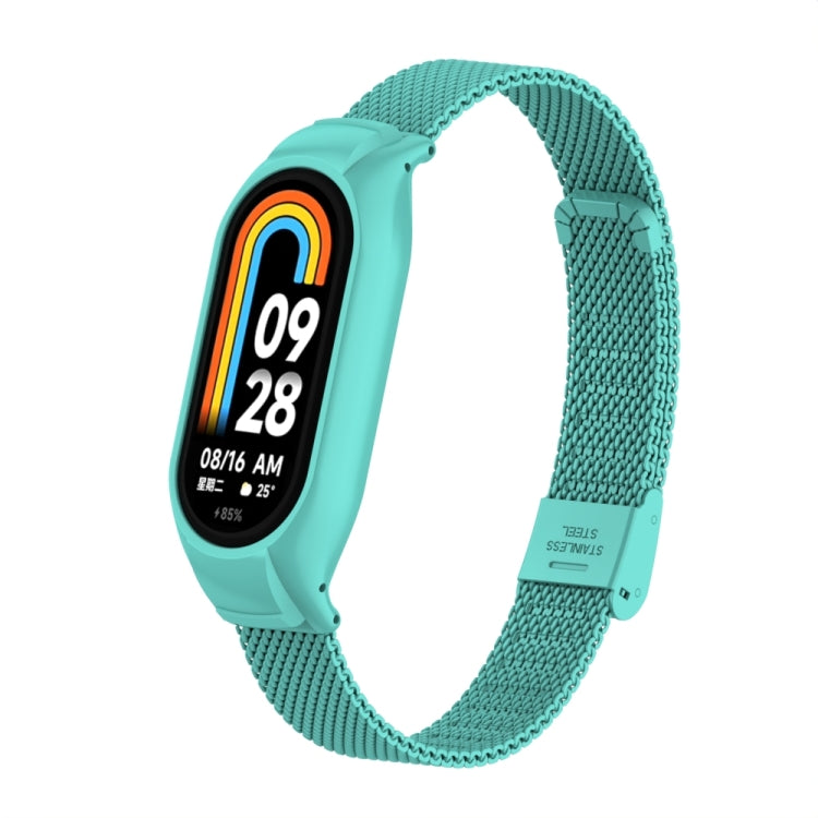 For Xiaomi Mi Band 8 Integrated Metal Case + Steel Mesh Buckle Watch Band(Tiffany Blue) - Smart Wear by PMC Jewellery | Online Shopping South Africa | PMC Jewellery