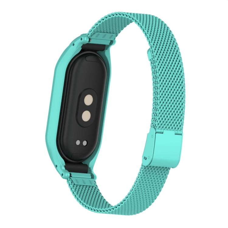 For Xiaomi Mi Band 8 Integrated Metal Case + Steel Mesh Buckle Watch Band(Tiffany Blue) - Smart Wear by PMC Jewellery | Online Shopping South Africa | PMC Jewellery
