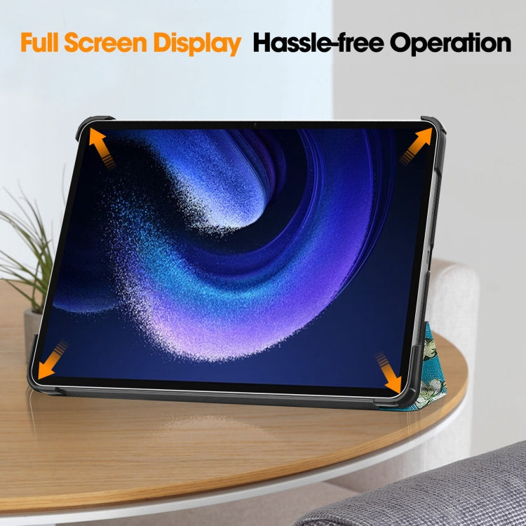 For Xiaomi Pad 6 / 6 Pro Custer Painted 3-Fold Stand Leather Smart Tablet Case(Apricot Blossom) - free shipping - PMC TechLife - Order now!