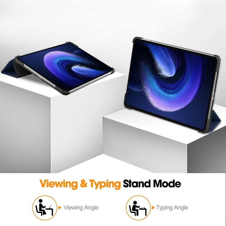 For Xiaomi Pad 6 / 6 Pro Custer Solid Color 3-Fold Stand Leather Smart Tablet Case(Dark Blue) - free shipping - PMC TechLife - Order now!