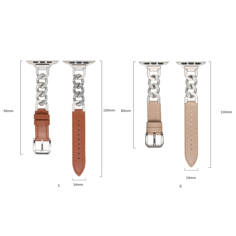 Chain Genuine Leather Watch Band For Apple Watch Series 8&7 41mm / SE 2&6&SE&5&4 40mm / 3&2&1 38mm, Size:L(Apricot) - Smart Wear by PMC Jewellery | Online Shopping South Africa | PMC Jewellery