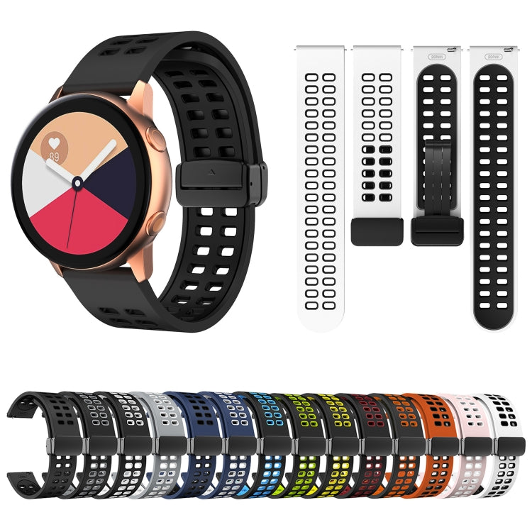 22mm Double-row Hole Folding Black Buckle Two-color Silicone Watch Band(Black) - Smart Wear by PMC Jewellery | Online Shopping South Africa | PMC Jewellery
