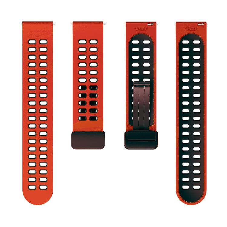 22mm Double-row Hole Folding Black Buckle Two-color Silicone Watch Band(Orange Black) - Smart Wear by PMC Jewellery | Online Shopping South Africa | PMC Jewellery