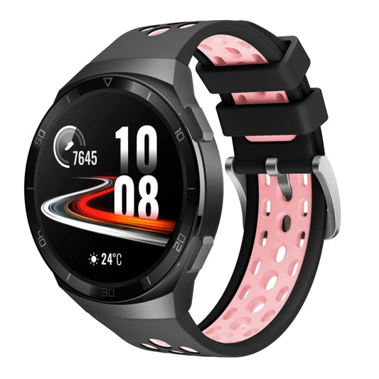 For Huawei Watch GT 2e Two Color Round Hole Silicone Watch Band(Balck Light Pink) - Smart Wear by PMC Jewellery | Online Shopping South Africa | PMC Jewellery