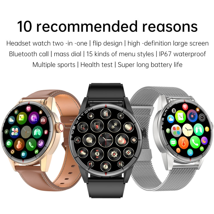 R6 1.32 inch Round Screen 2 in 1 Bluetooth Earphone Smart Watch, Support Bluetooth Call / Health Monitoring(Brown Leather Strap) -  by PMC Jewellery | Online Shopping South Africa | PMC Jewellery