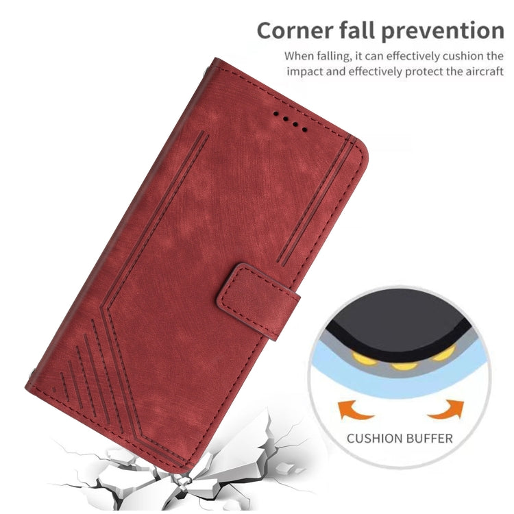For Tecno Spark 10 Pro Skin Feel Stripe Pattern Leather Phone Case with Lanyard(Red) - free shipping - PMC TechLife - Order now!