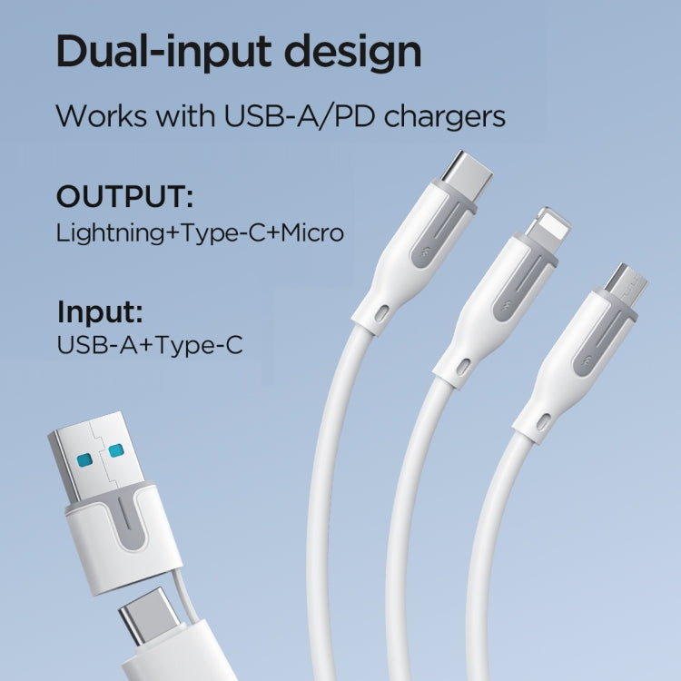 JOYROOM S-2T3018A15 Ice-Crystal Series 1.2m 3.5A USB+Type-C to 8 Pin+Type-C+Micro USB 3 in 2 Fast Charging Cable(White) - Multifunction Cable by JOYROOM | Online Shopping South Africa | PMC Jewellery
