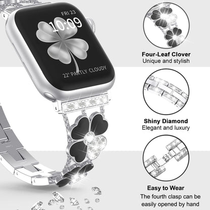 For Apple Watch 8 41mm Petal Metal Diamond Watch Band(Silver+Black) - Watch Bands by PMC Jewellery | Online Shopping South Africa | PMC Jewellery