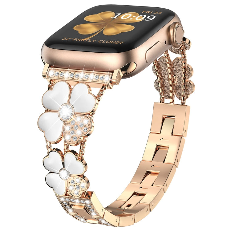 For Apple Watch SE 2022 40mm Petal Metal Diamond Watch Band(Rose Gold+White) -  by PMC Jewellery | Online Shopping South Africa | PMC Jewellery