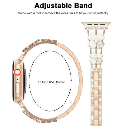 For Apple Watch SE 2022 40mm Petal Metal Diamond Watch Band(Rose Gold+White) -  by PMC Jewellery | Online Shopping South Africa | PMC Jewellery