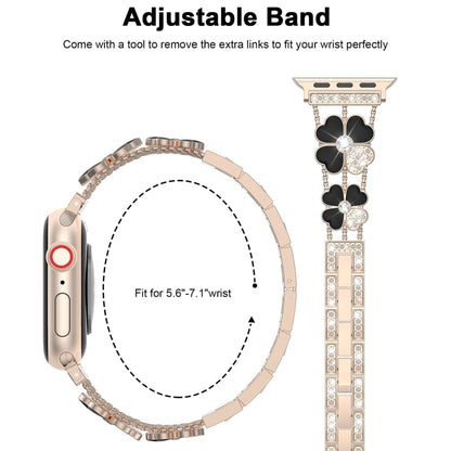 For Apple Watch 6 44mm Petal Metal Diamond Watch Band(Rose Gold+Black) -  by PMC Jewellery | Online Shopping South Africa | PMC Jewellery