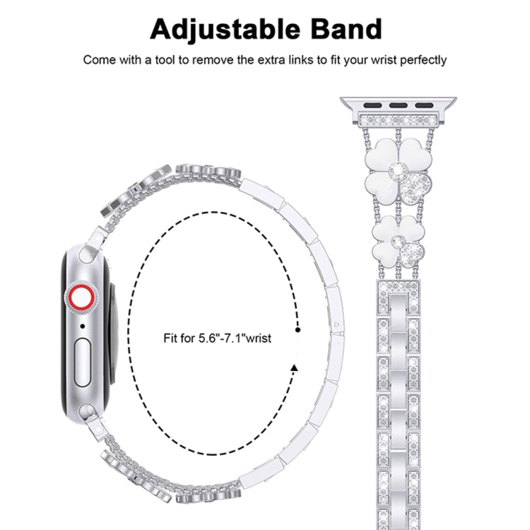 For Apple Watch 6 44mm Petal Metal Diamond Watch Band(Sliver+White) -  by PMC Jewellery | Online Shopping South Africa | PMC Jewellery