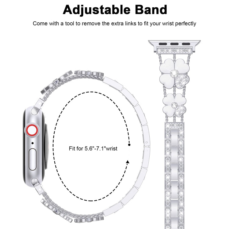 For Apple Watch 5 40mm Petal Metal Diamond Watch Band(Sliver+White) -  by PMC Jewellery | Online Shopping South Africa | PMC Jewellery