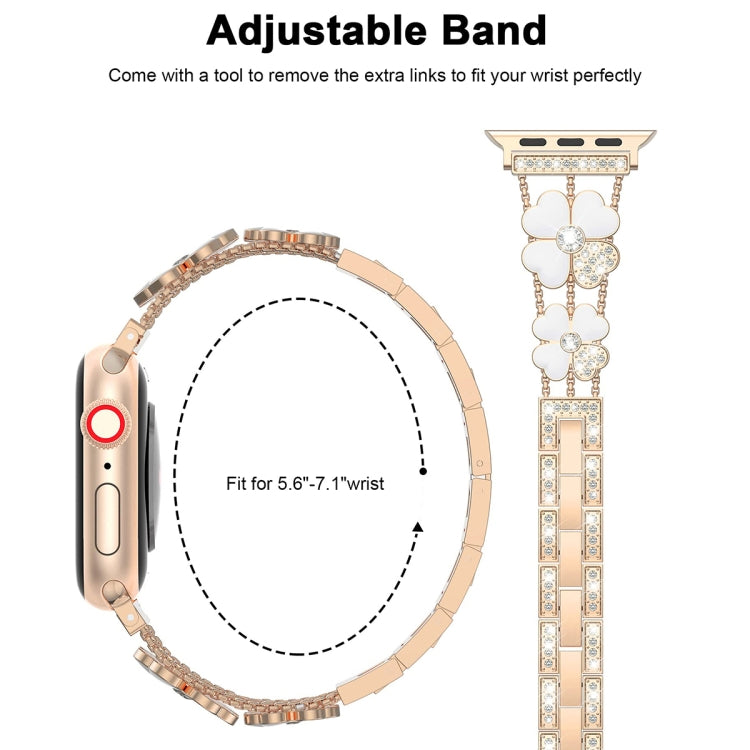 For Apple Watch 4 44mm Petal Metal Diamond Watch Band(Rose Gold+White) -  by PMC Jewellery | Online Shopping South Africa | PMC Jewellery