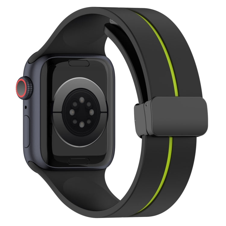 Two Color Folding Buckle Silicone Watch Band For Apple Watch 8 45mm(Black+Lime) -  by PMC TechLife | Online Shopping South Africa | PMC TechLife