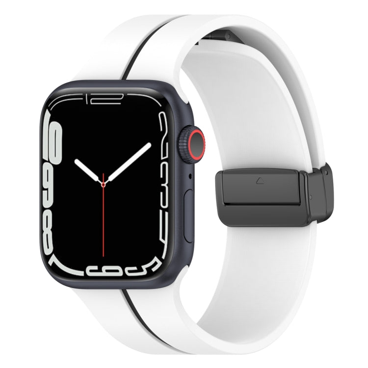 Two Color Folding Buckle Silicone Watch Band For Apple Watch 7 45mm(White+Black) -  by PMC TechLife | Online Shopping South Africa | PMC TechLife
