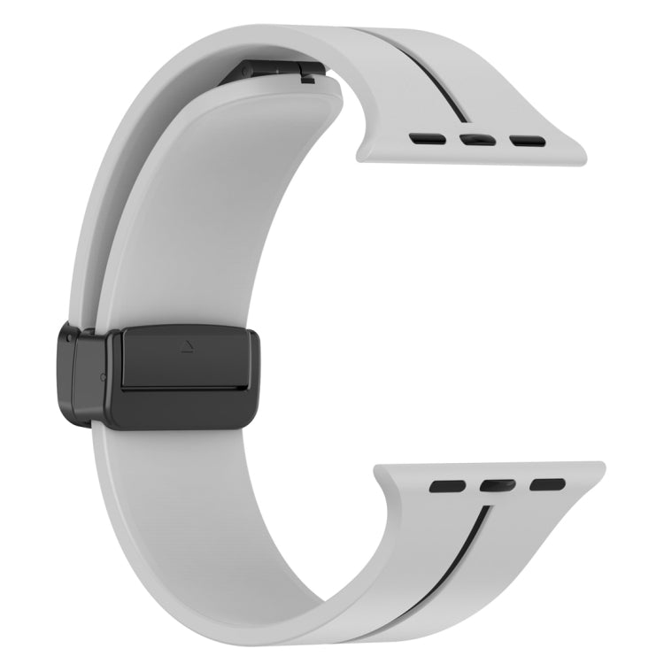 Two Color Folding Buckle Silicone Watch Band For Apple Watch 7 45mm(Light Grey+Black) - Watch Bands by PMC Jewellery | Online Shopping South Africa | PMC Jewellery