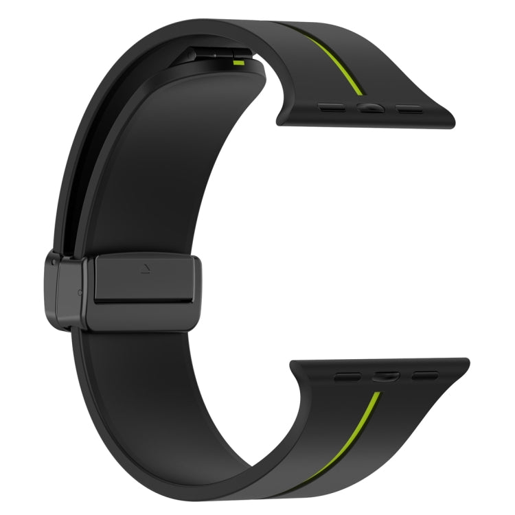 Two Color Folding Buckle Silicone Watch Band For Apple Watch SE 2022 40mm(Black+Lime) -  by PMC Jewellery | Online Shopping South Africa | PMC Jewellery