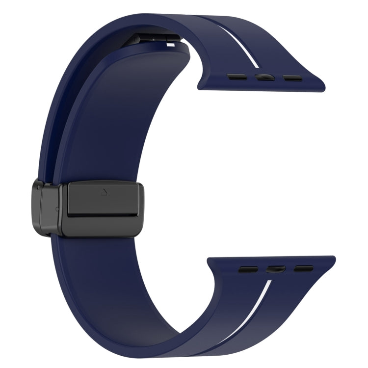 Two Color Folding Buckle Silicone Watch Band For Apple Watch 38mm(Midnight Blue+White) - Watch Bands by PMC Jewellery | Online Shopping South Africa | PMC Jewellery