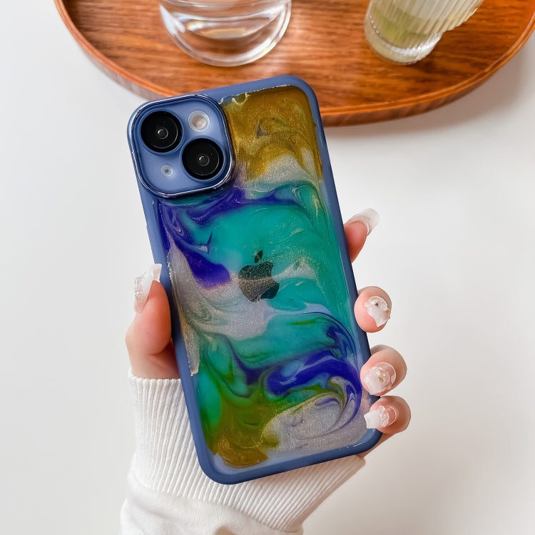 For iPhone 14 Oil Painting Electroplating TPU Phone Case(Blue) - iPhone 14 Cases by PMC Jewellery | Online Shopping South Africa | PMC Jewellery