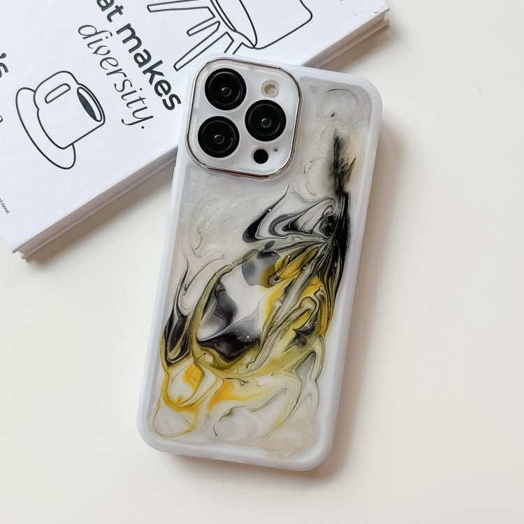 For iPhone 14 Pro Max Oil Painting Electroplating TPU Phone Case(White) - iPhone 14 Pro Max Cases by PMC Jewellery | Online Shopping South Africa | PMC Jewellery