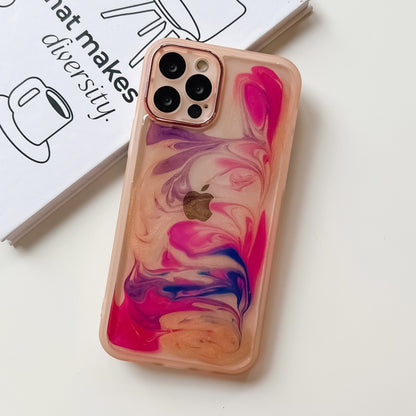 For iPhone 12 Pro Oil Painting Electroplating TPU Phone Case(Pink) - iPhone 12 / 12 Pro Cases by PMC Jewellery | Online Shopping South Africa | PMC Jewellery