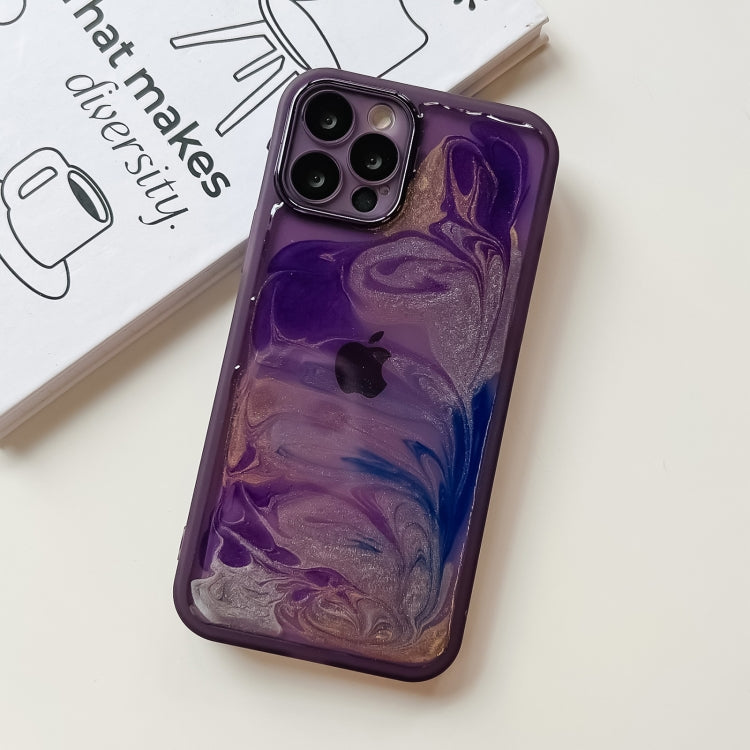 For iPhone 12 Pro Oil Painting Electroplating TPU Phone Case(Purple) - iPhone 12 / 12 Pro Cases by PMC Jewellery | Online Shopping South Africa | PMC Jewellery