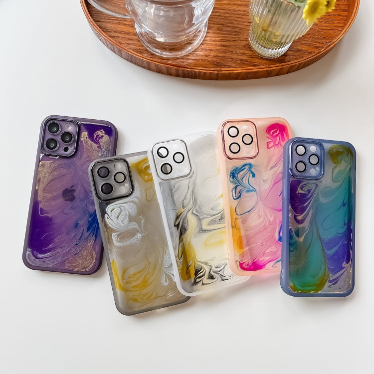 For iPhone 12 Pro Max Oil Painting Electroplating TPU Phone Case(Purple) - iPhone 12 Pro Max Cases by PMC Jewellery | Online Shopping South Africa | PMC Jewellery