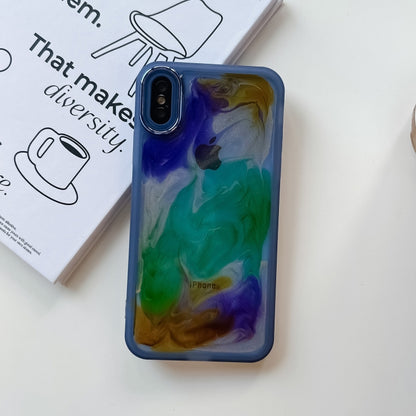 For iPhone X / XS Oil Painting Electroplating TPU Phone Case(Blue) - More iPhone Cases by PMC Jewellery | Online Shopping South Africa | PMC Jewellery