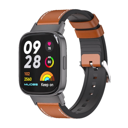 For Redmi Watch 3 Mijobs TPU Leather Watch Band(Brown Black) -  by MIJOBS | Online Shopping South Africa | PMC Jewellery