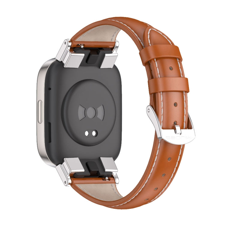 For Redmi Watch 3 Mijobs Genuine Leather Slim Watch Band(Orange Silver) -  by MIJOBS | Online Shopping South Africa | PMC Jewellery