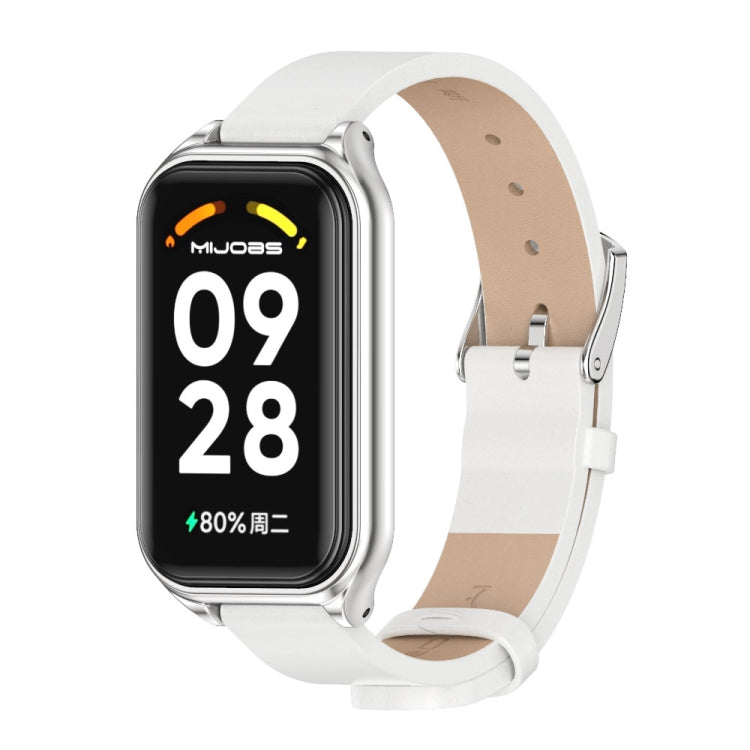 For Xiaomi Smart Band 8 Active / Redmi Band 2 Mijobs Metal Shell Microfiber PU Leather Watch Band(White Silver) - free shipping - PMC TechLife - Order now!