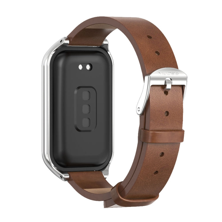 For Redmi Band 2 Mijobs Metal Shell Microfiber PU Leather Watch Band(Brown Silver) -  by MIJOBS | Online Shopping South Africa | PMC Jewellery