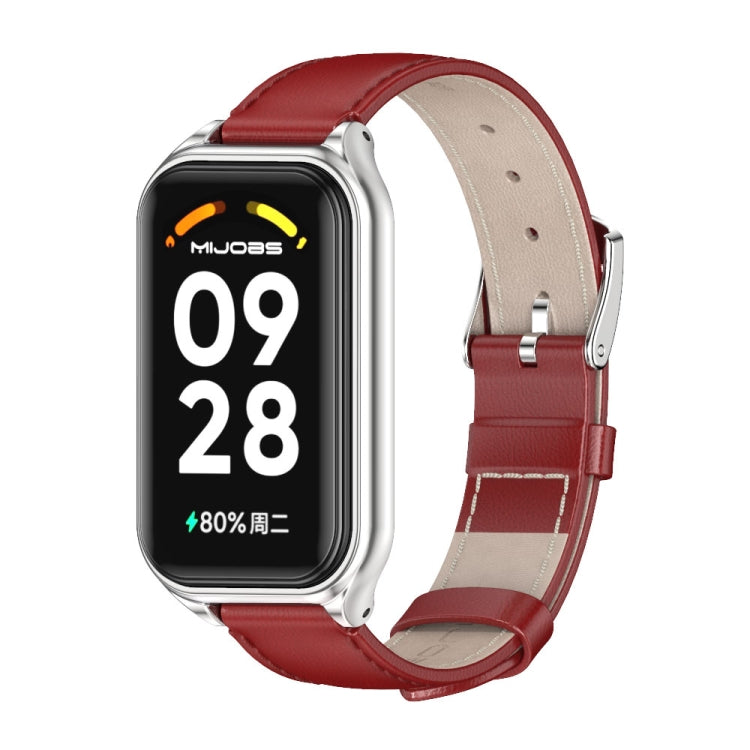 For Redmi Band 2 Mijobs Metal Shell Genuine Leather Watch Band(Red Silver) -  by MIJOBS | Online Shopping South Africa | PMC Jewellery