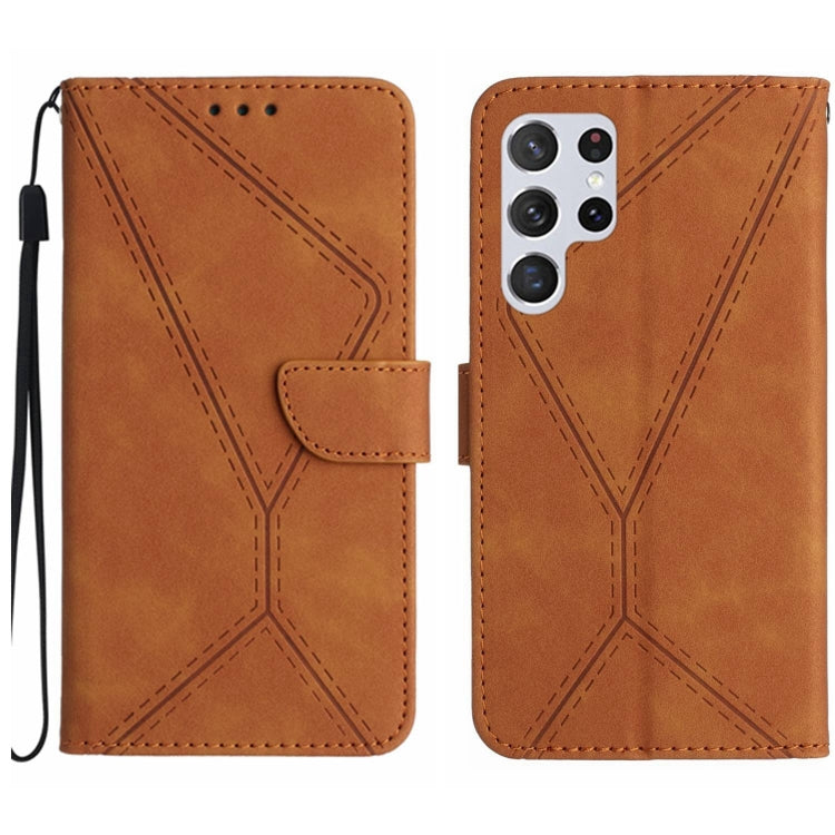 For Samsung Galaxy S22 Ultra 5G Stitching Embossed Leather Phone Case(Brown) - free shipping - PMC TechLife - Order now!