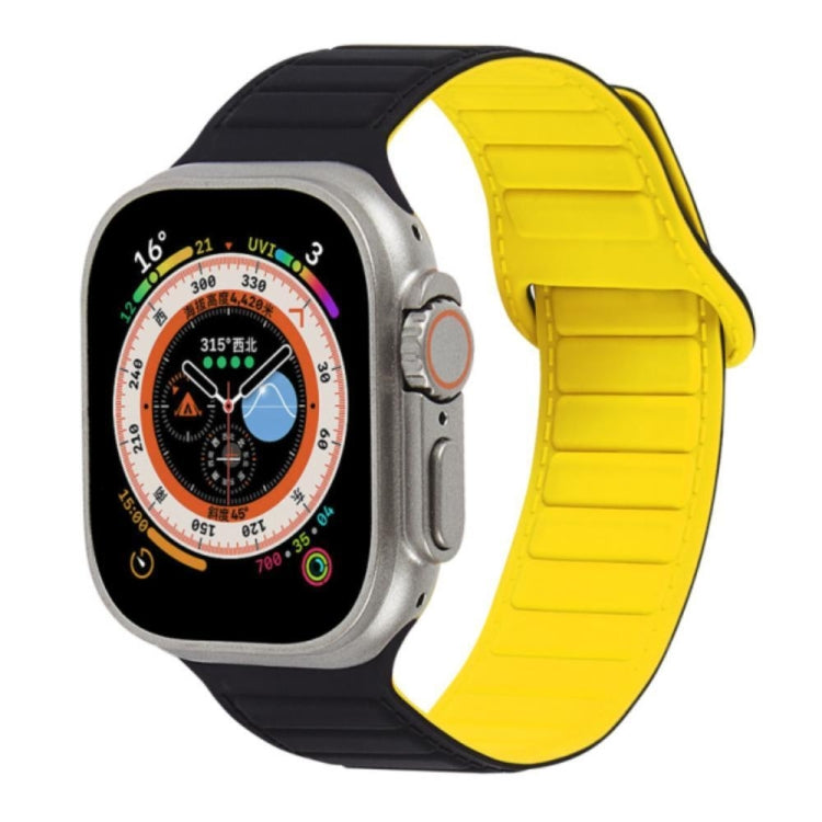 For Apple Watch SE 2022 44mm Loop Magnetic Silicone Watch Band(Black Yellow) - Watch Bands by PMC Jewellery | Online Shopping South Africa | PMC Jewellery