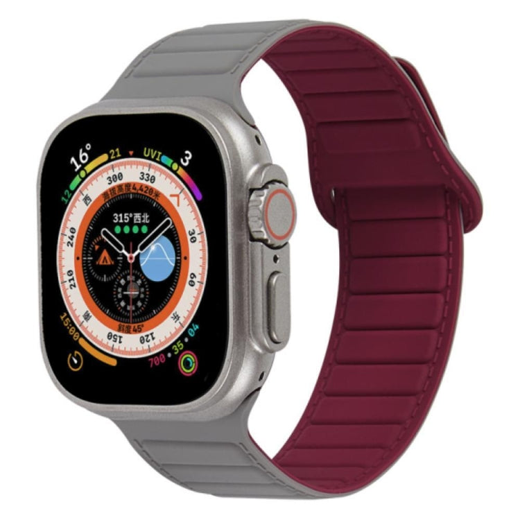 For Apple Watch 4 44mm Loop Magnetic Silicone Watch Band(Grey Wine Red) - Watch Bands by PMC Jewellery | Online Shopping South Africa | PMC Jewellery