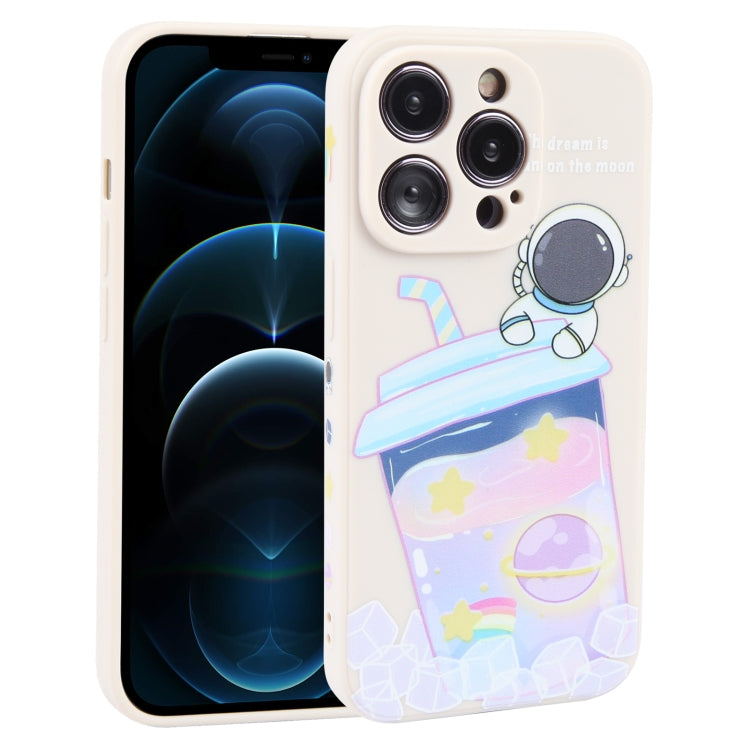 For iPhone 12 Pro Max Milk Tea Astronaut Pattern Liquid Silicone Phone Case(Ivory White) - iPhone 12 Pro Max Cases by PMC Jewellery | Online Shopping South Africa | PMC Jewellery