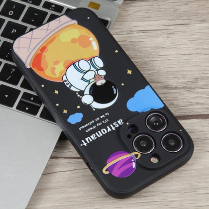 For iPhone 12 Milk Tea Astronaut Pattern Liquid Silicone Phone Case(Ivory Black) - iPhone 12 / 12 Pro Cases by PMC Jewellery | Online Shopping South Africa | PMC Jewellery